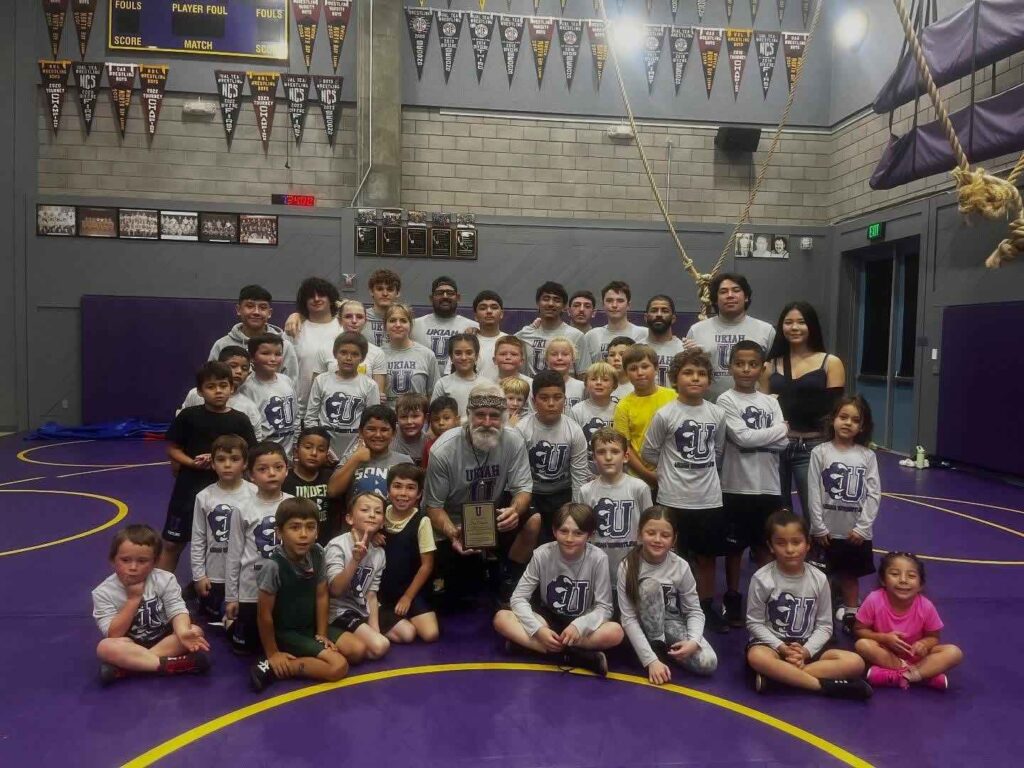 Ukiah Wrestling Club K-5 youth wrestling program group photo with athletes and coaches