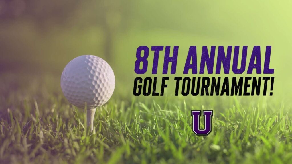 Ukiah Wrestling Club 8th Annual Golf Tournament banner with golf ball on tee