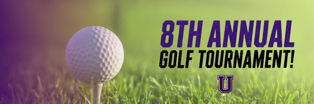 Ukiah Wrestling Club 8th Annual Golf Tournament banner with golf ball on tee